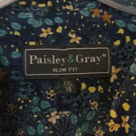 Paisley & Gray Slim Fit XXL 19 flowers & leaves buttons/long sleeved dress shirt - Picture 2 of 4